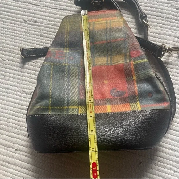 Vintage Dooney Bourke Plaid Bucket Bag Drawstring Equestrian Rare